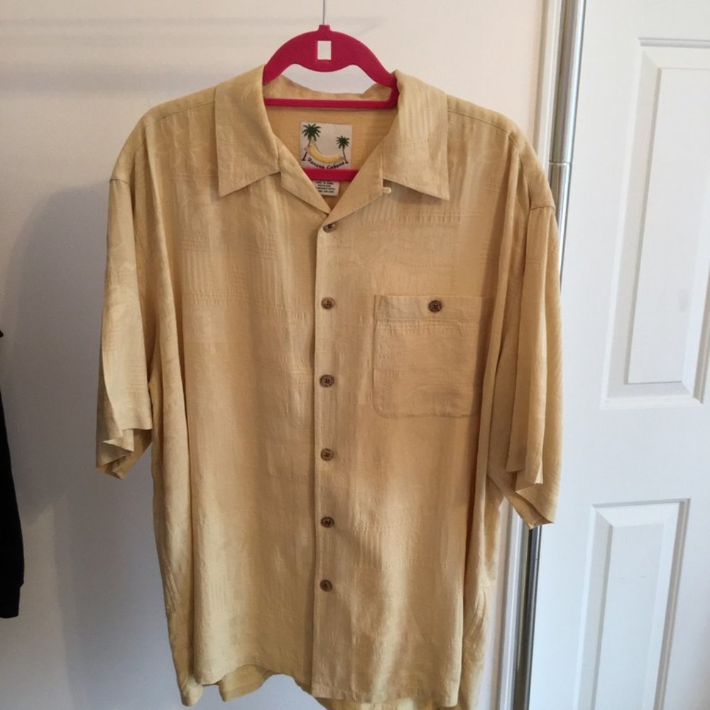 Banana Cabana Men's Yellow Camp Shirt Silk Size XL